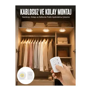 Led Lamba 3'lü Uzaktan Kumandalı Yapışkanlı Beyaz Işık