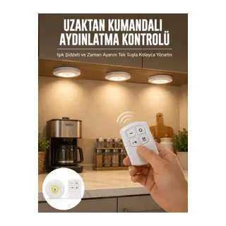 Spot Lamba Led Işık 3'lü Uzaktan Kumandalı Pilli Yapışkanlı Kablosuz Yeni Nesil