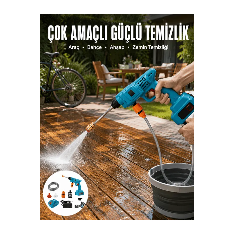 Şarjlı Oto Yıkama, Bahçe Sulama Tabancası Makinesi Yüksek Basınçlı