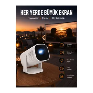 Akıllı Projeksiyon Powerbankli Taşınabilir Sinema Projektörü 4k HD Kaliteli Yeni Nesil