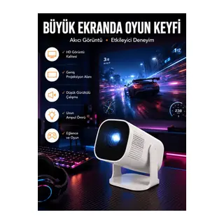 Şarjlı Projeksiyon Oyun Sinema Projektörü 4K HD Görüntü Kaliteli Yeni Nesil