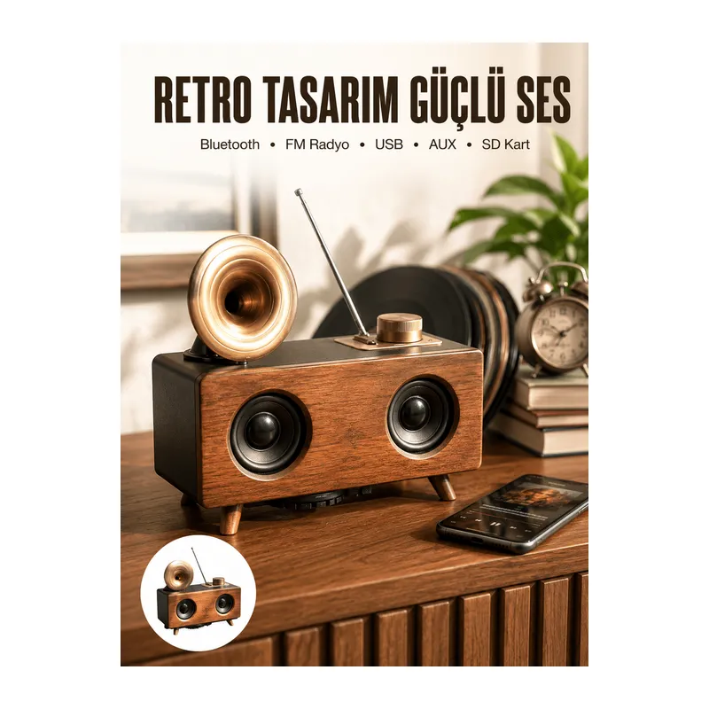 Nostaljik Görünümlü Bluetooth Bağlantılı Speaker