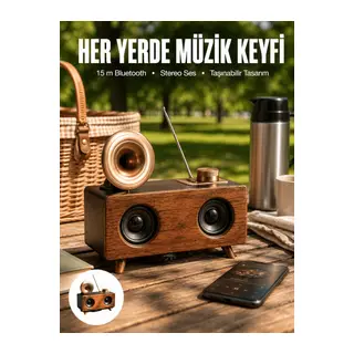 Bluetooth Hoparlör Ahşap Klasik Retro Gramofon Bluetooth Müzik Kutusu