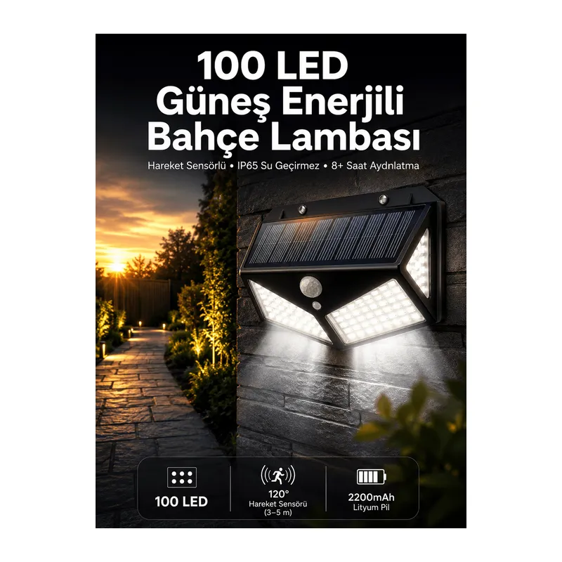 Solar Sensörlü Duvar Lambası Bahçe Lambası Parlak Beyaz Işık Suya Dayanıklı