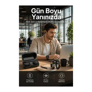 Ucuz Kaliteli Akıllı Saat ve Powerbank Bluetooth Kulaklık 5.1 Stereo ANC Özelliği