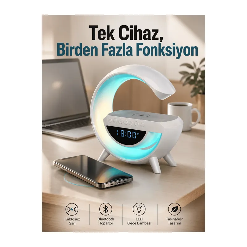 Android Uyumlu Akıllı Bluetooth Hoparlör Kablosuz Şarj Cihazı Standı