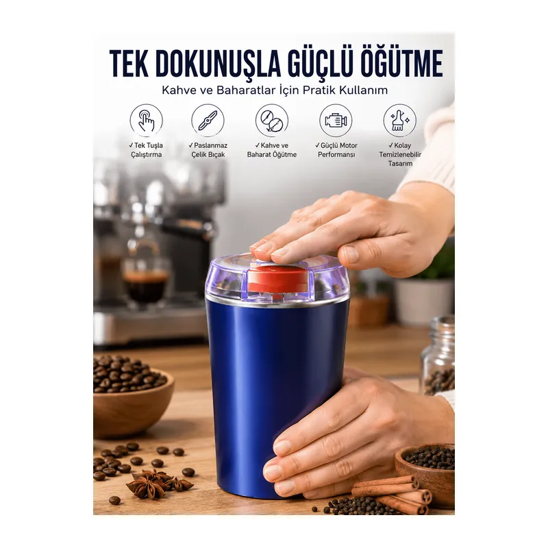 Taşınabilir Kahve & Baharat Öğütücü, Kolay Temizlenebilir ve Uzun Ömürlü Paslanmaz Çelik