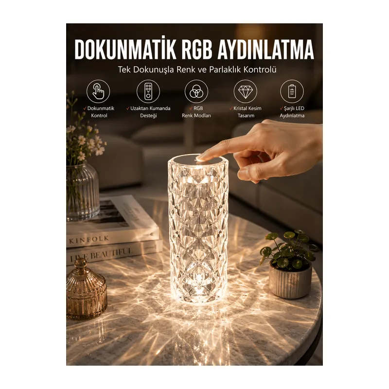 Dokunmatik Kristal Gece Lambası Hediyelik