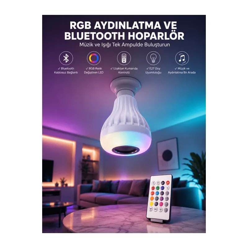 Kablosuz Bluetooth Hoparlör Led Lamba