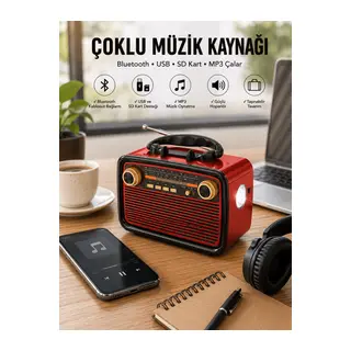 Nostaljik Radyo Bluetooth Bağlantılı Müzik Kutusu Ahşap