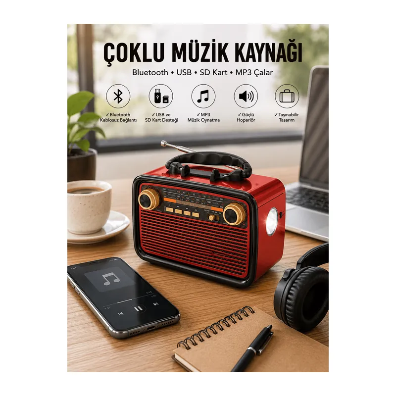Nostaljik Radyo Bluetooth Bağlantılı Müzik Kutusu Ahşap