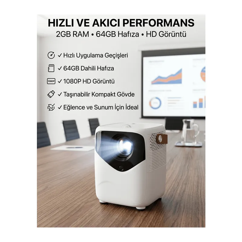 Yüksek HD Görünümlü Taşınabilir Projeksiyon Cihazı