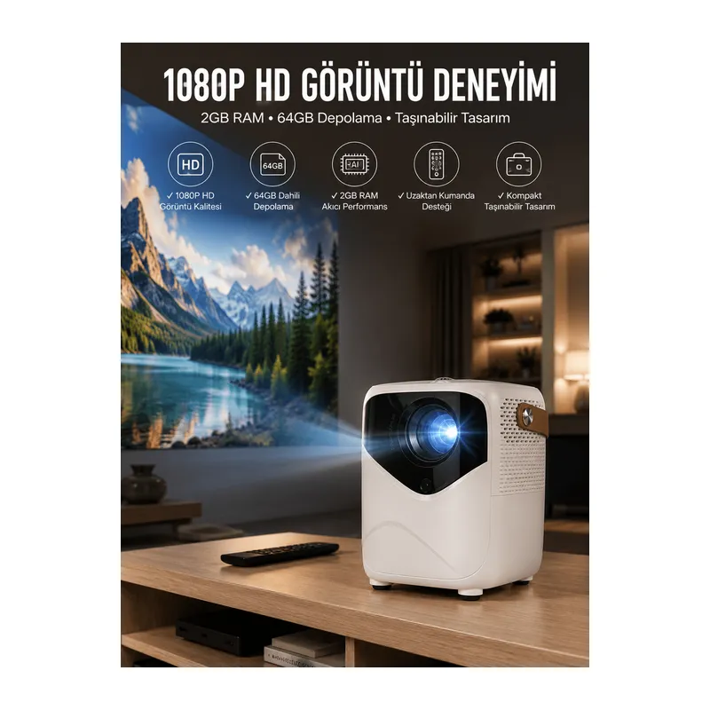 Taşınabilir Android Projeksiyon Wifi Destekli 4K Multimedia Tabanlı Ev Ve Ofis Tipi