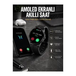 Akıllı Saat Amoled Ekran 3 Kordonlu NFC Ve GPS Uyumlu