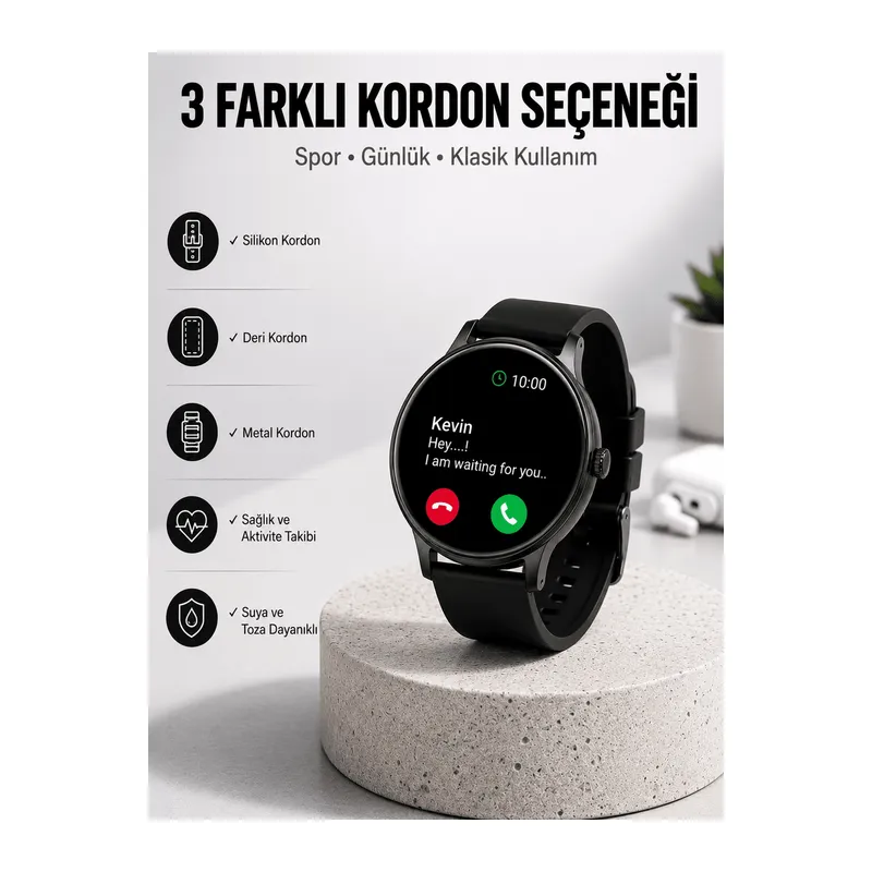 Akıllı Saat Sesli Görüşme Bluetooth Bağlantılı 3 Kordonlu Yeni Nesil