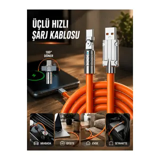 3 İn 1 Süper Hızlı Şarj Kablosu Android ve İOS Uyumlu Silikon Şarj Kablosu
