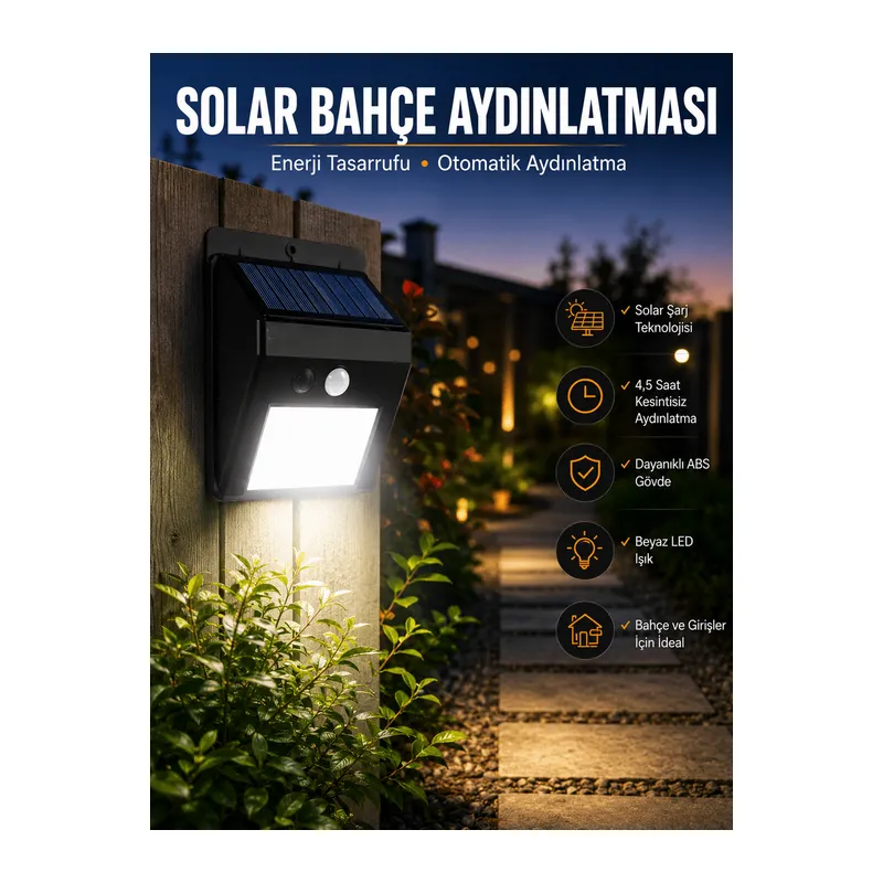 Solar Lamba Giriş, Bahçe Yol Avlu Hareket Sensörlü Led Parlak Gece Su Geçirmez