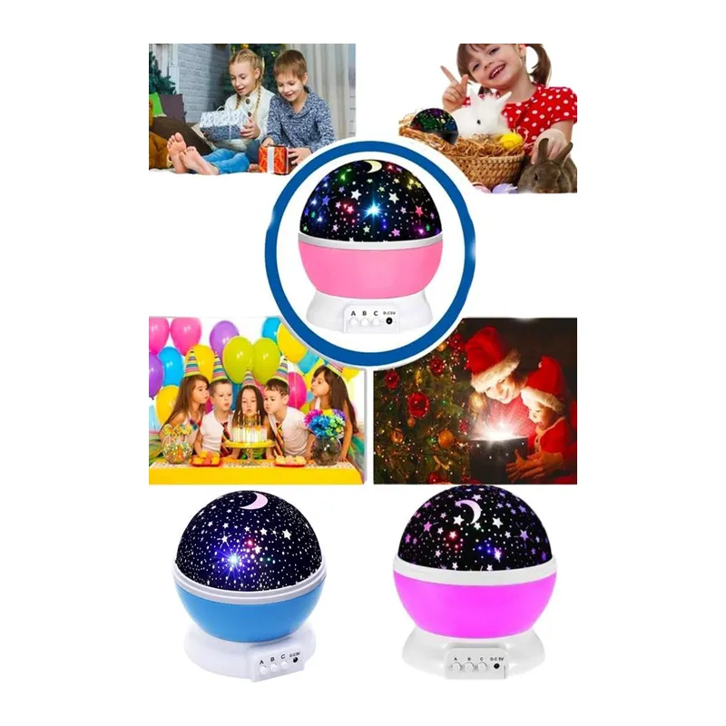 Renkli Yıldızlı Gökyüzü Projeksiyon Gece Lambası Pilli ve USB Kablolu