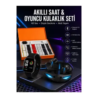 7 Kordonlu Akıllı Saat Ve Oyuncu Kulaklığı ANC Özelliği Kulak İçi Mikrofonlu Sesli Görüşme