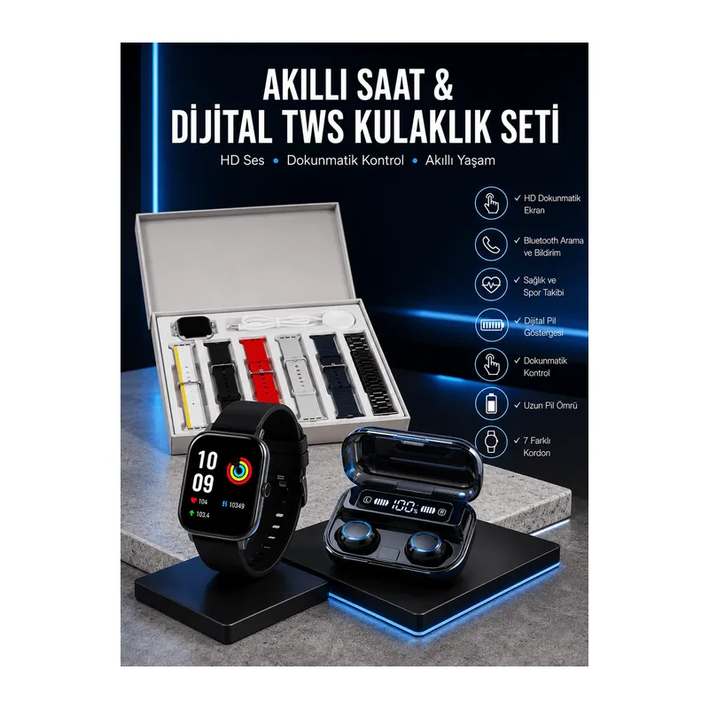 Yeni Model Akıllı Saat ve Kulaklık Kampanyası Nabızz Ölçer Bluetooth Bağlantılı Uzun Pil Ömrü