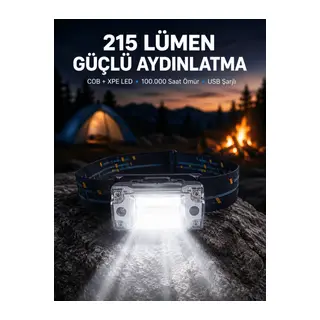 Şarj Edilebilir LED KAFA Feneri 215 Lümen XPE COB Güçlü Aydınlatma