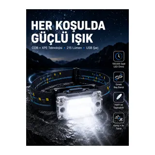 USB Şarjlı Mini LED KAFA Feneri 50m Odak 150m Geniş Aydınlatma Yeni Nesil