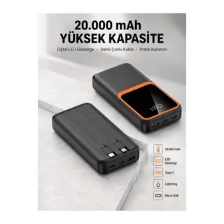 Dijital Ekranlı 20.000 mAh Powerbank | 22.5W Hızlı Şarj + Çoklu Bağlantı Seçeneği Yeni Nesil