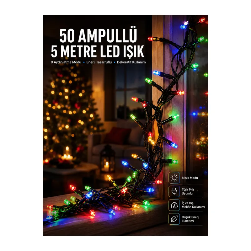 Karışık Renk Pilli Led Işık Çok Fonksiyonlu Enerji Tasarruflu 5 Metre