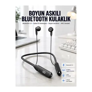 60 Saat Kablolu Boyun Askılı Dijital Göstergeli Bluetooth Kulaklığı Yeni Nesil