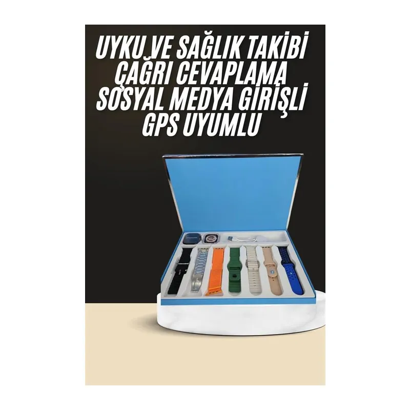 7 Kordonlu Unisex Akıllı Saat Çoklu Kordon Seçeneği Amoled Ekran