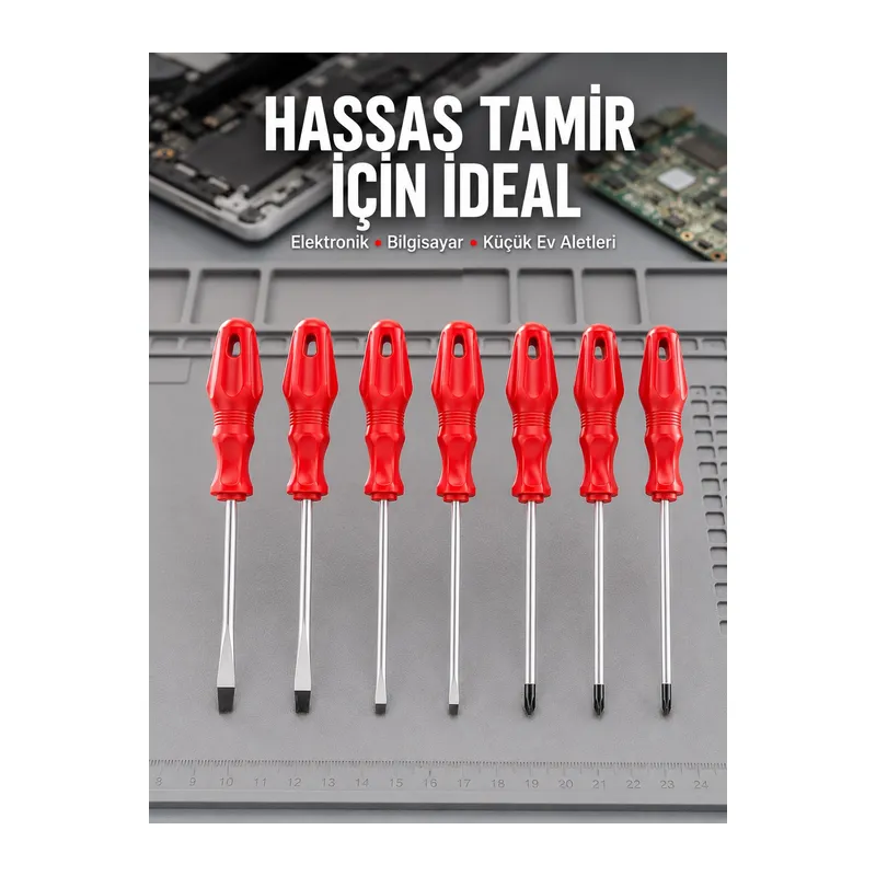 Düz ve Yıldız Başlıklı 7li Tornavida Seti Ergonomik Tutma