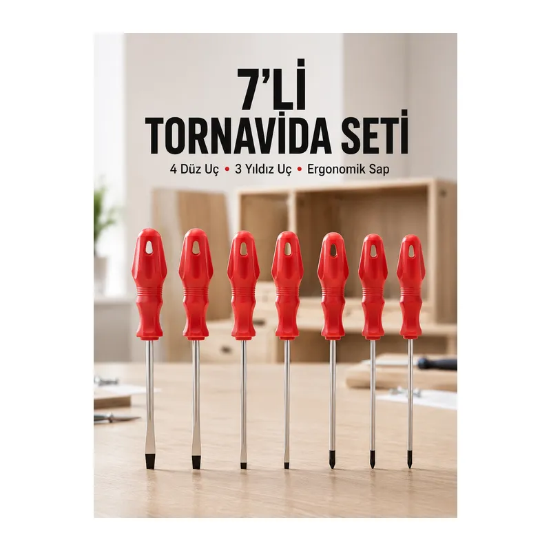 Ev ve Atölye Kullanımına Uygun 7 Parça Tornavida Seti
