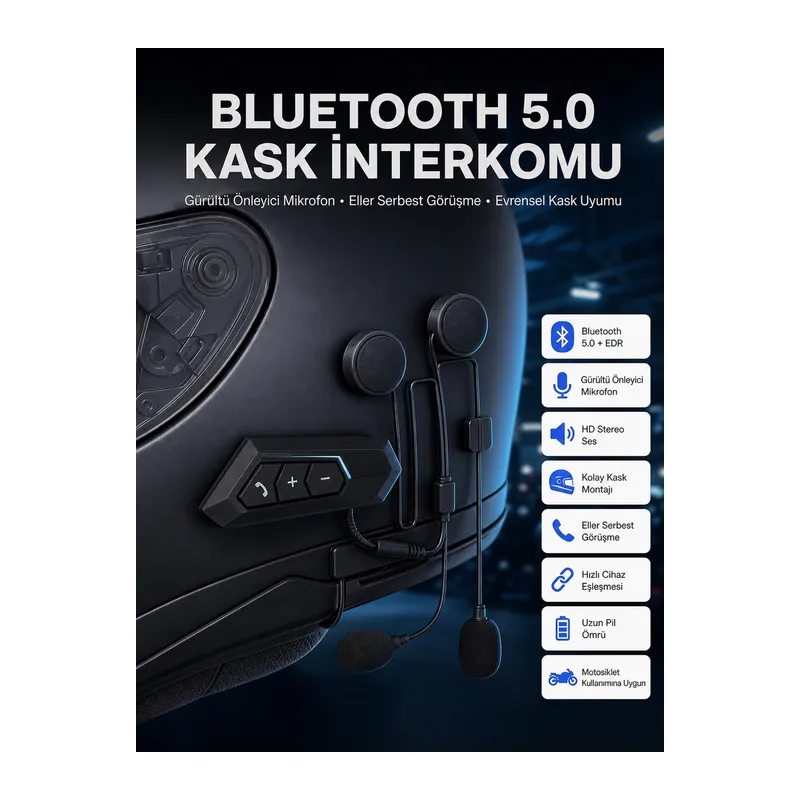 Intercom Bluetooth Kask Kulaklık Motosiklet Kulaklık 5.0 Bluetooth