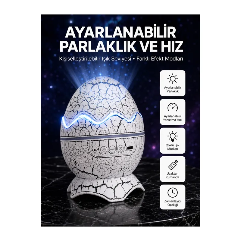 Dinozor Yumurtası Tasarımlı Projektörlü Gece Lambası