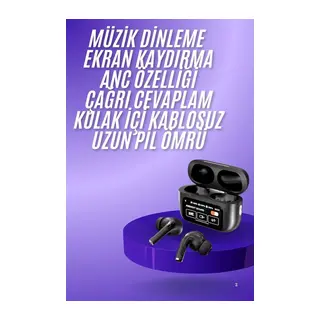 Yeni Nesil ANC Özellikli Çağrı Cevaplayan Dokunmatik Ekranlı Bluetooth Kulaklık Siyah