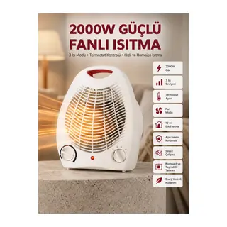 2000W Taşınabilir Elektrikli Fanlı Isıtıcı – Hızlı Isınma, Kompakt Boy