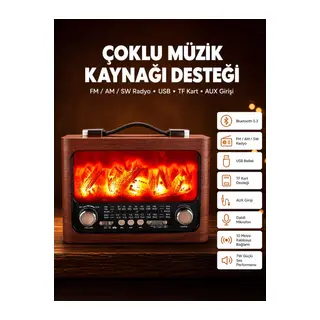 Solar Panelli Alev Işıklı Bluetooth Hoparlör – Çoklu Giriş, Uzun Pil Ömrü