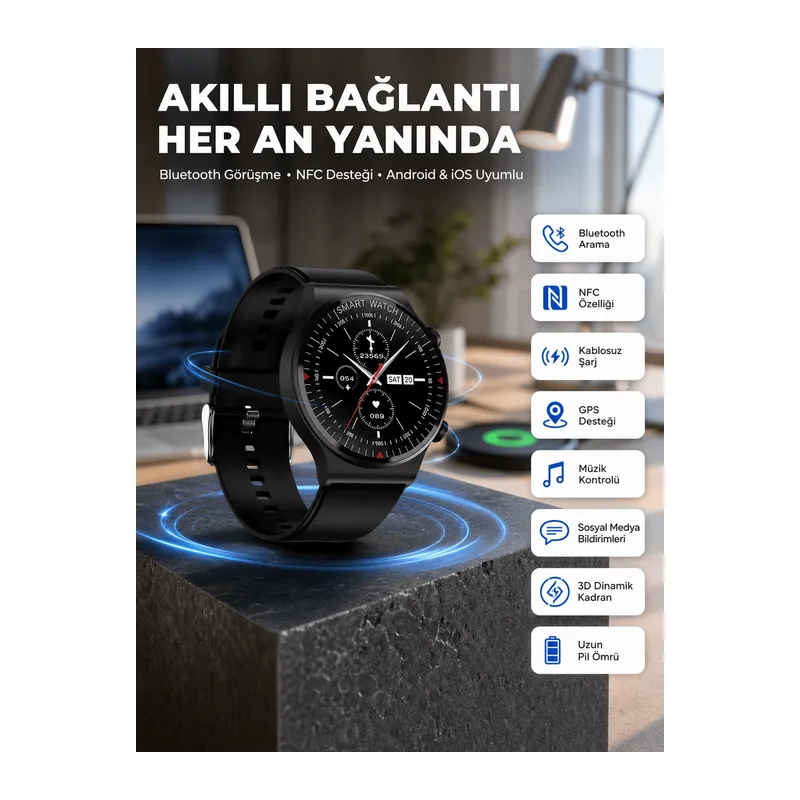 Akıllı Saat Yeni Nesil Üç Kordonlu Nabız Ölçer Çağrı Cevaplama
