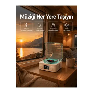 Retro Tasarımlı Gece Lambalı Bluetooth Hoparlör – Saat ve Pil Göstergeli