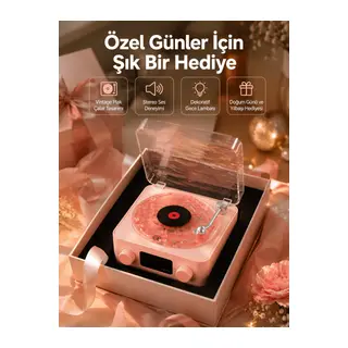 Retro Bluetooth Hoparlör – Yumuşak Gece Lambası ve Saat Göstergeli Yeni Nesil