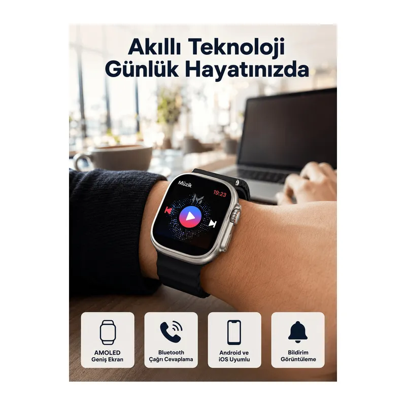 Akıllı Saat Kol Saati Android ve İOS Uyumlu Nabız Ölçer Sesli Asistan