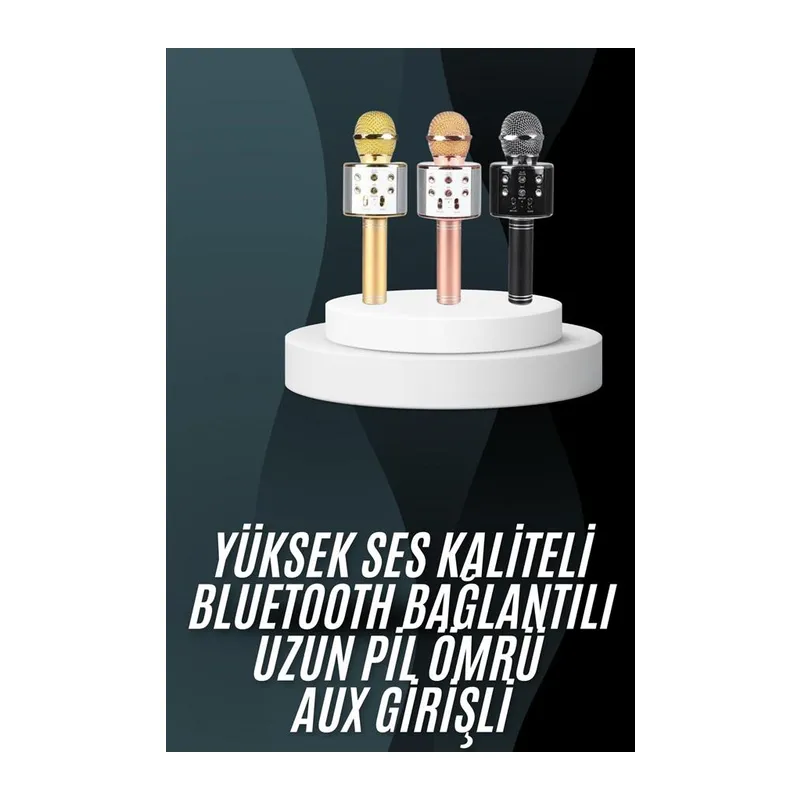 Karaoke Mikrofon Bluetooth Bağlantılı Aux Girişli Uzun Pil Ömrü Yüksek Ses Kaliteli