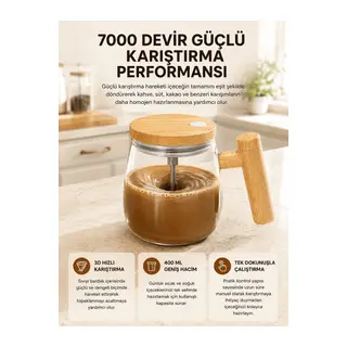 Manyetik Karıştırıcı Kupa – 400 ml, C Tipi Şarjlı, Akıllı Tasarım Yeni Nesil