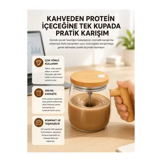 IP6 Su Sızdırmaz Şarjlı Kupa 3D Karıştırma, 400 ml Yeni Nesil