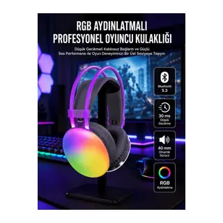 RGB Işıklı Yüksek Ses Kaliteli Kablosuz Kulak Üstü Bluetooth Kulaklık
