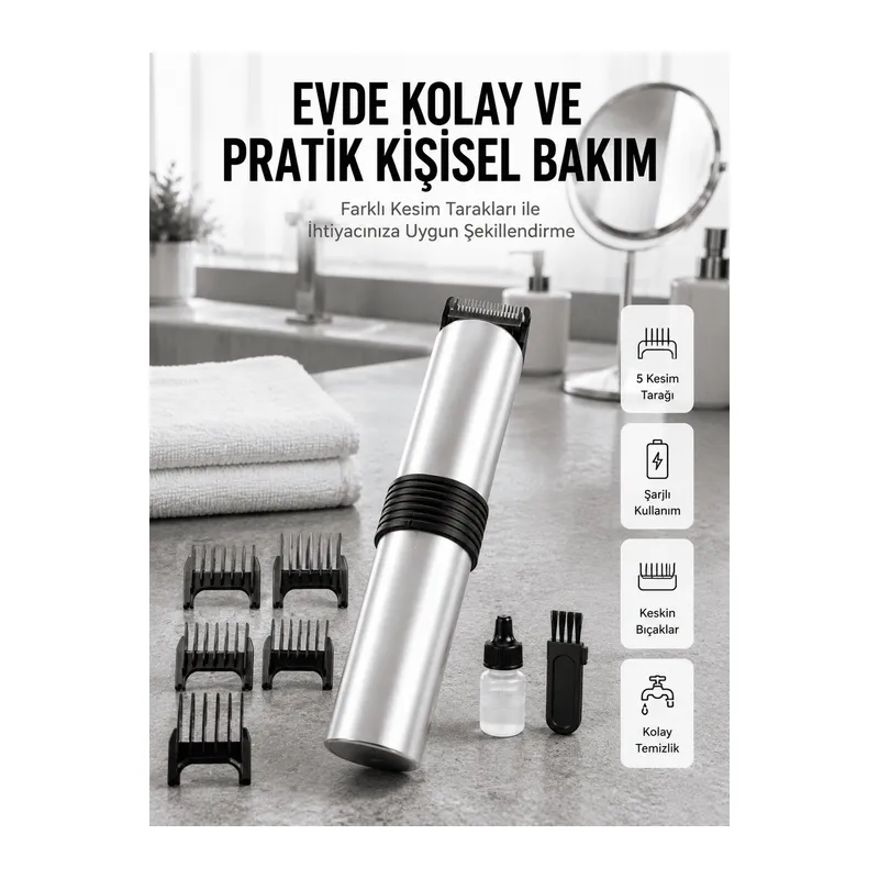 Yeni Nesil Profesyonel Şarjlı Saç Sakal Tıraş Makinesi Ayarlanabilir 4 Taraklı
