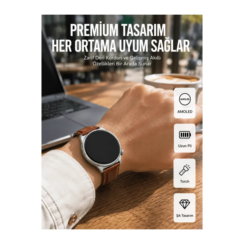 AMOLED Ekranlı 10 Gün Kullanım Süreli Torch Özellikli Akıllı Saat Yeni Nesil