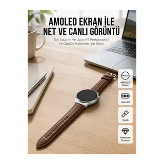 Torch Özellikli AMOLED Ekranlı Akıllı Saat Uzun Pil Yeni Nesil