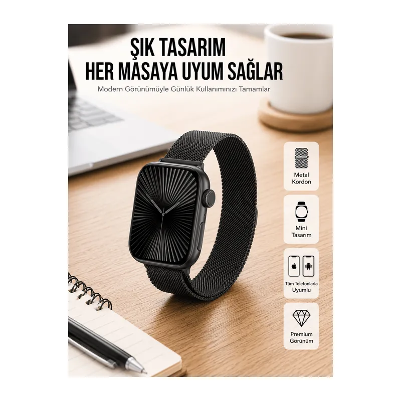 SQ-16 Mini Series 10 Akıllı Saat | Şık ve Hafif Tasarım, 3 Kordon Seçeneği