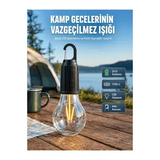 Şarjlı Aydınlatma Ampul Tasarımlı Ambians Işık Askılı Kamp Lambası